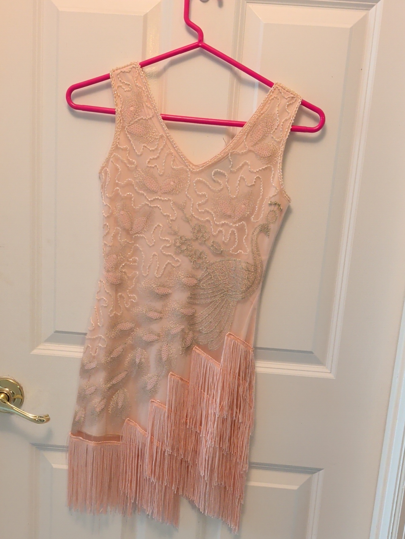 Beaded Fringe Flapper Dress In Blush Pink